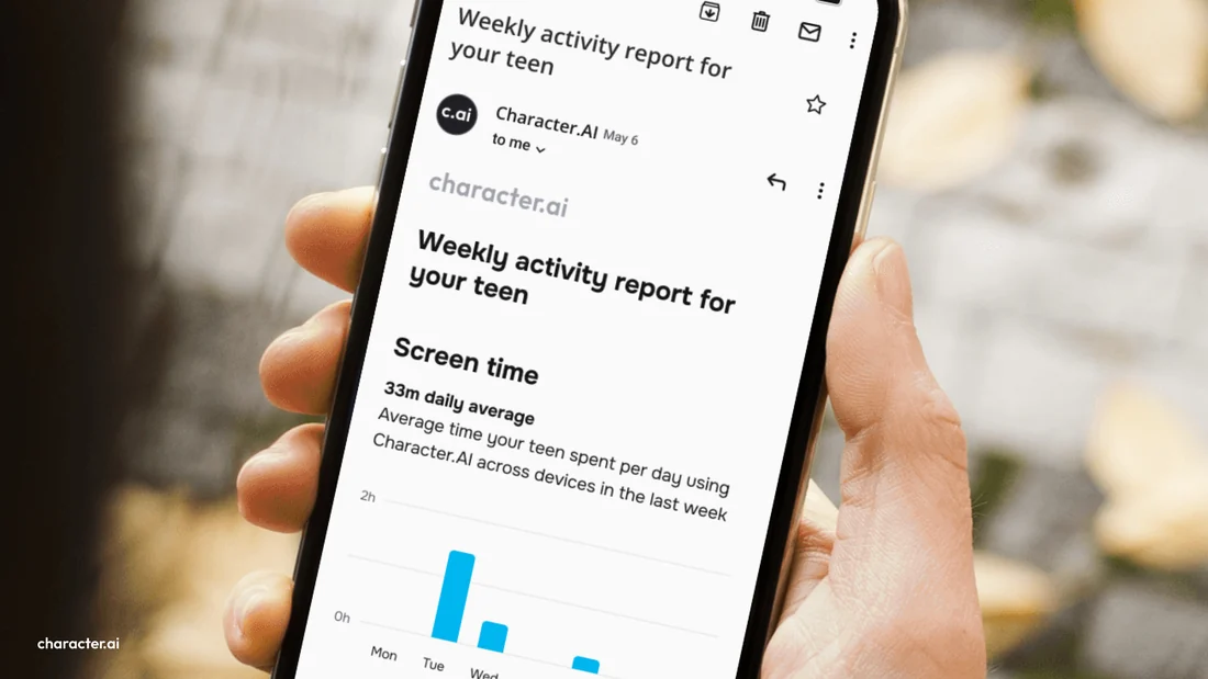 Visual for this record: Character.AI's parental tool shows screentime, not characters